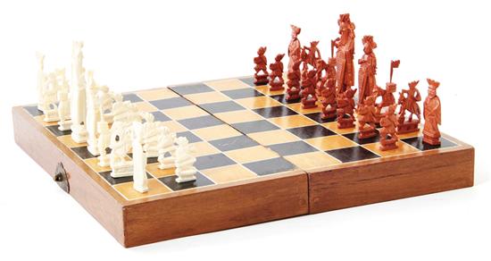 Chinese carved ivory chess set with