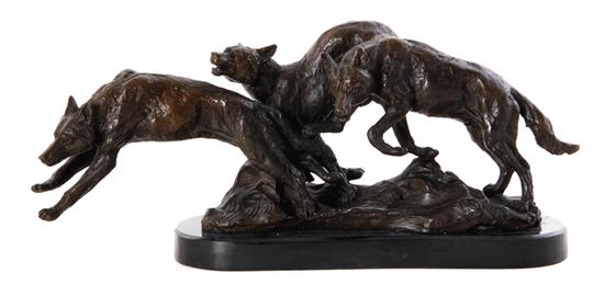 Bronze sculpture of wolf pack (after