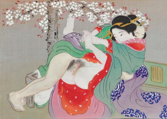 Japanese painted silk shunga scenes 138fc1