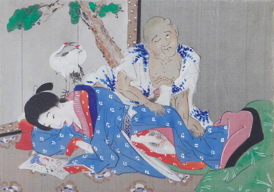 Japanese painted silk shunga scenes 138fc2