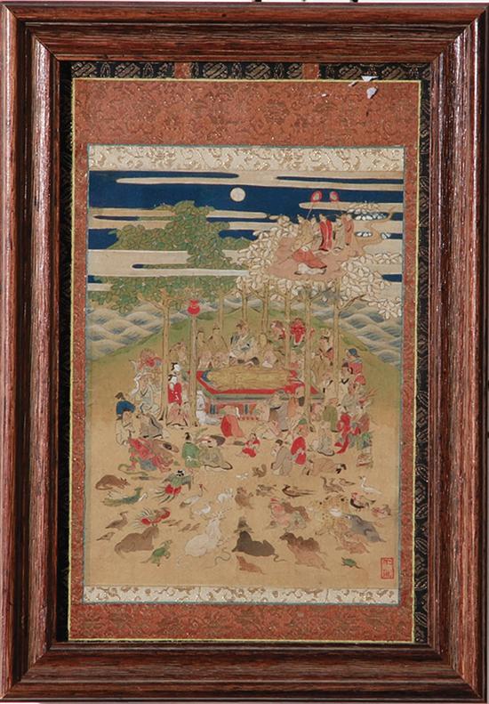 Japanese painted silk burial panel