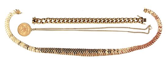 Gold necklace bracelet and gold