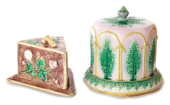 English Majolica cheese bell and keeper