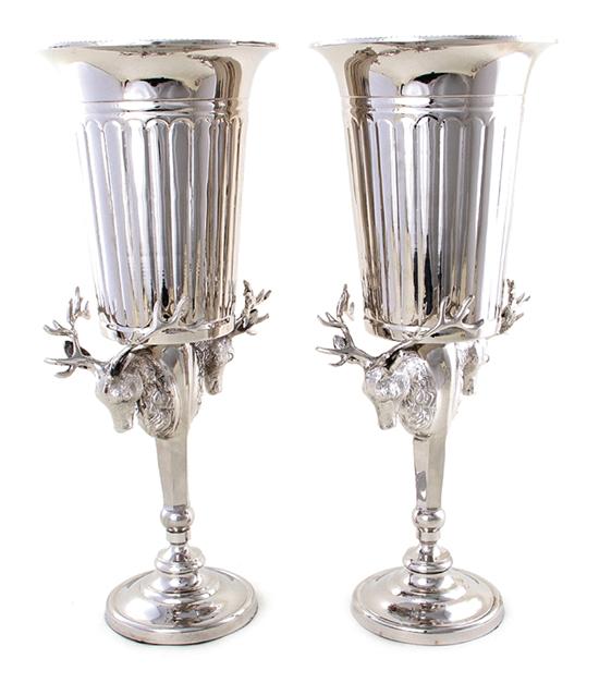 Impressive pair silverplate vases 13906a
