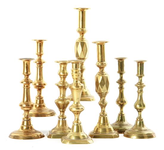 Collection of English brass candlesticks 139090