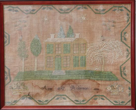 Needlework sampler with Manor house