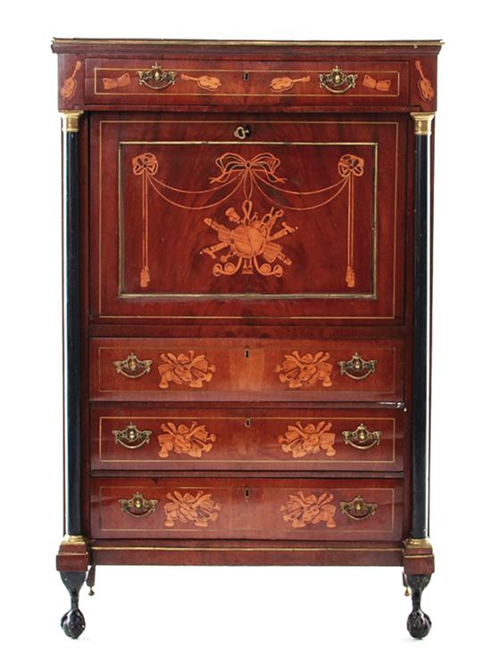 Continental inlaid mahogany secretaire 13927f