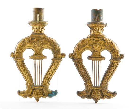 Pair brass lyre-form flagstaff ornaments