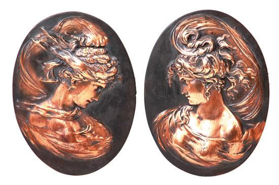 Pair Classical bronze relief plaques 139295