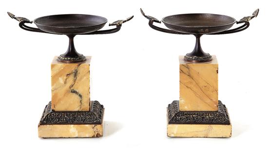Pair French bronze and marble tazzas 13929c