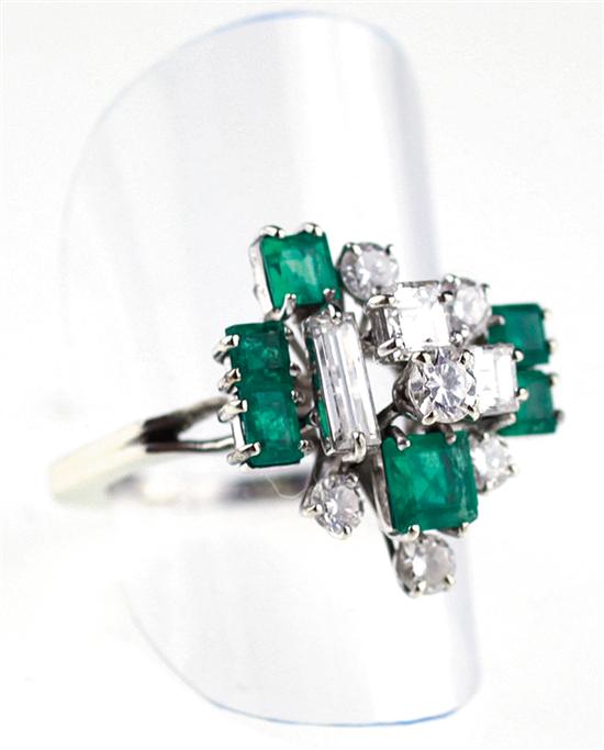 Emerald and diamond ring hand-constructed