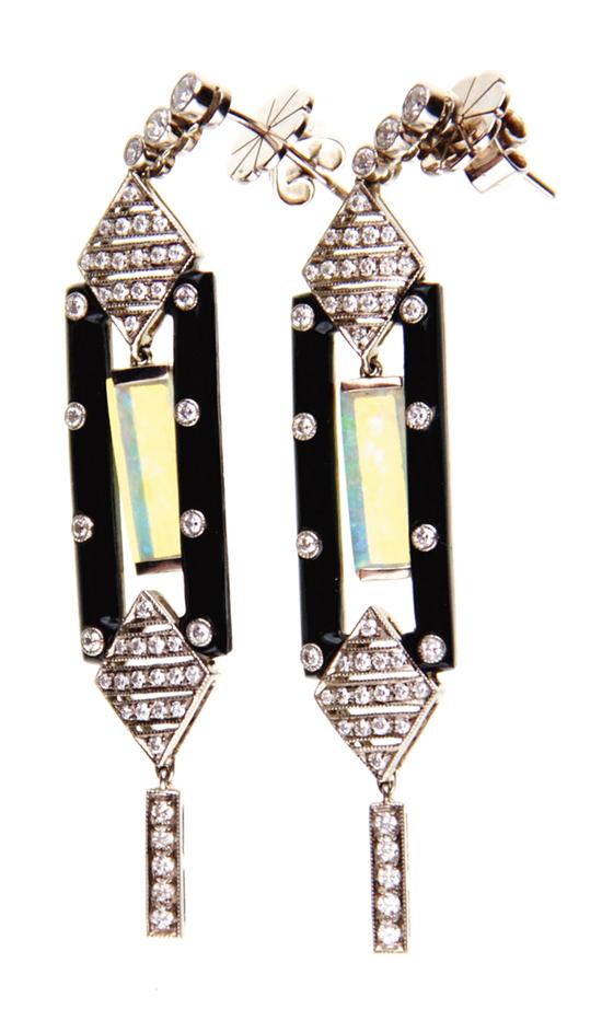 Pair Art Deco style onyx opal and 1392a3