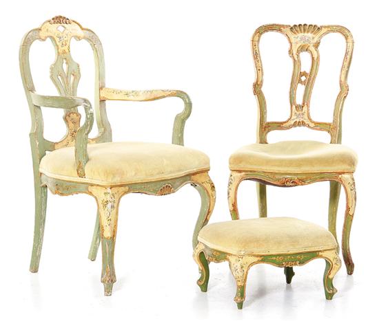 Set of painted chairs one armchair