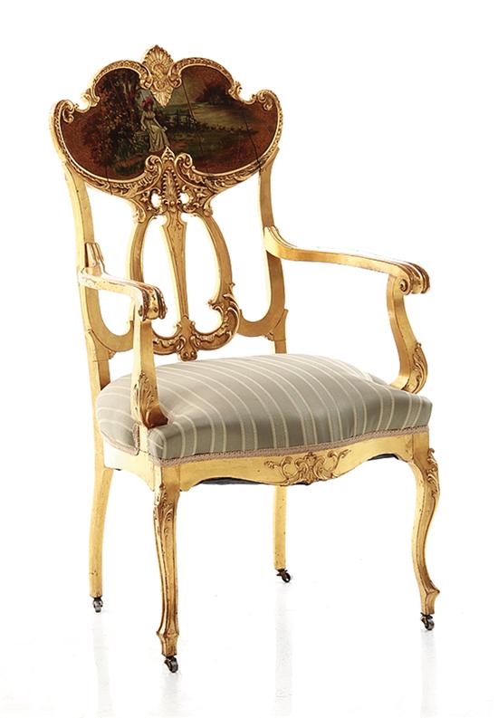 Art Nouveau painted giltwood armchair