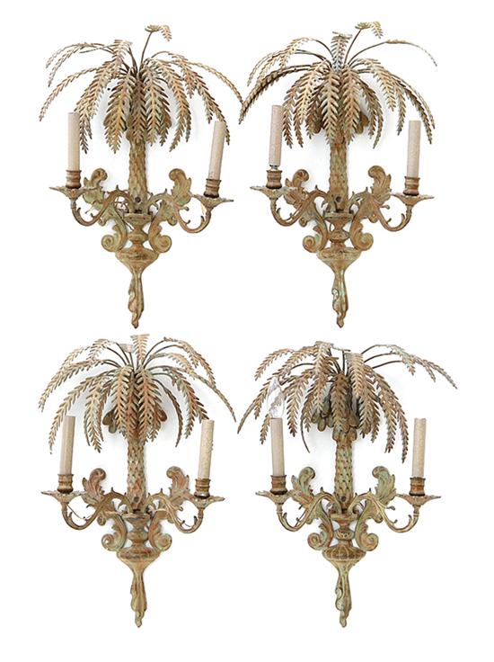 Set of four gold metal wall sconces 139313