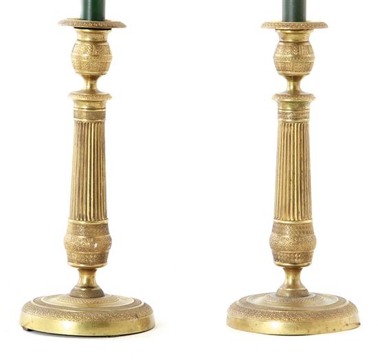 Pair French gilt metal candlesticks 13932a