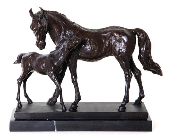 Bronze sculpture of mare and foal
