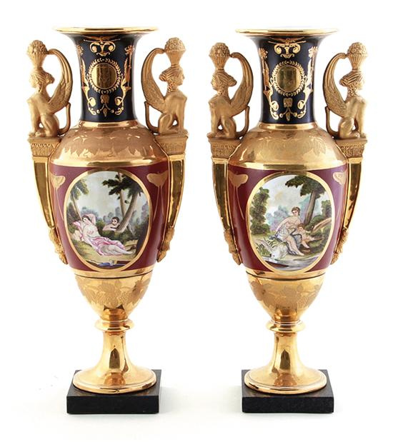 Pair French style porcelain urns