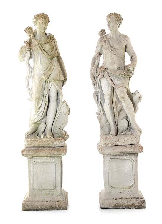 Pair cast stone garden statuary 1393ad