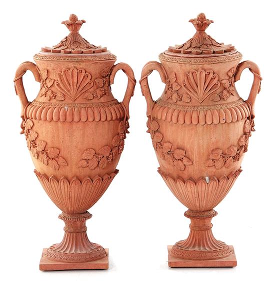 Pair cast-stone urns artichoke