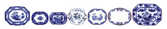 Various flow blue platters with