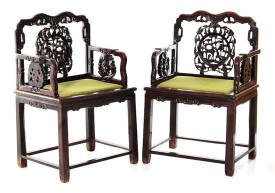 Pair Chinese carved hardwood armchairs 13940c