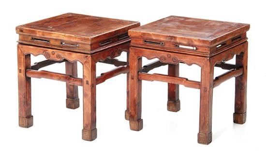 Pair Chinese carved Yew stools 13940a