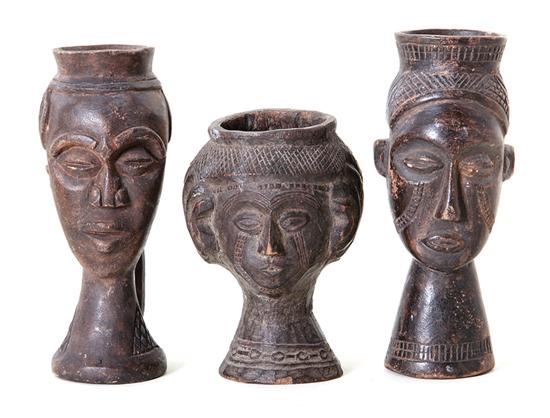 African carved wood kuba cups two tall