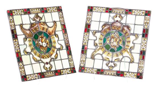 Pair stained glass window panels 139466