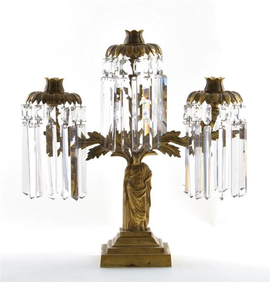 Classical figural gilt-brass three-light