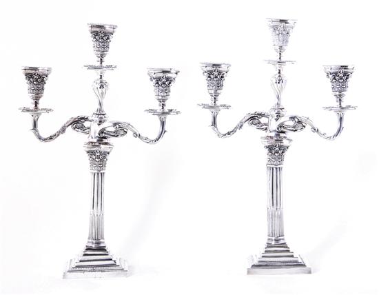 Pair Adam style silverplate three light 139496