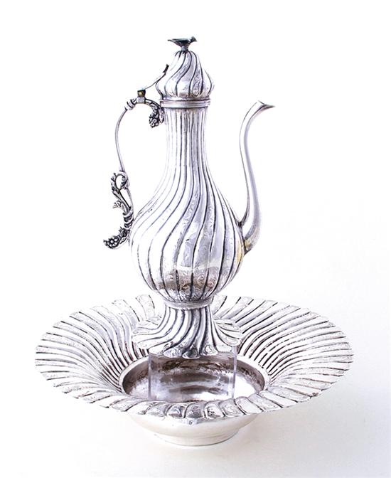 Persian decorated silverplate ewer and