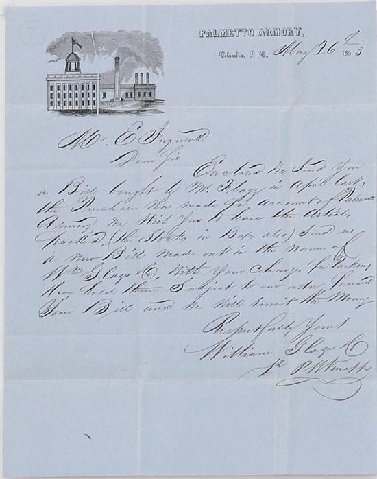 handwritten letter on Palmetto