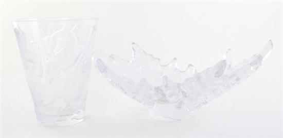 Lalique crystal bowl and vase leaf-form