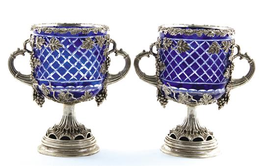 Pair silverplate-mounted cobalt