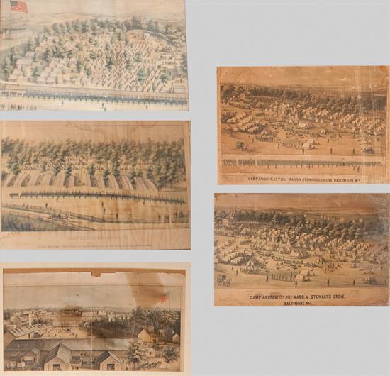  Civil War Camp Views Five chromolithographs 13966e