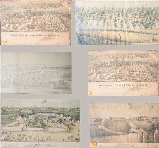[Civil War Camp Views] Five chromolithographs
