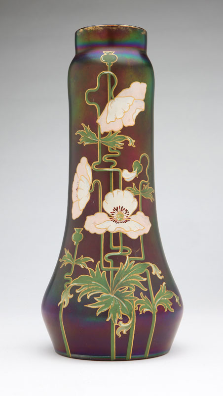An Art Nouveau floral enameled iridescent