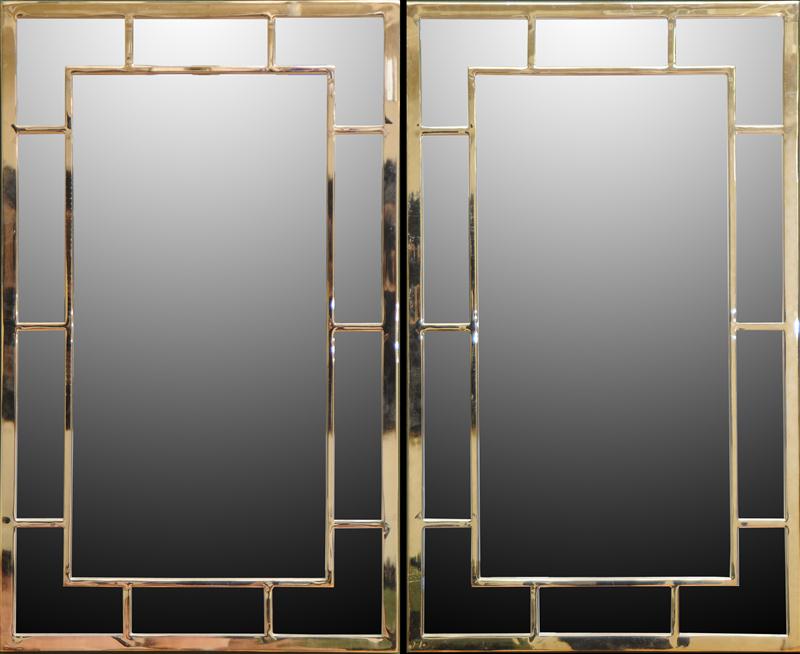 PAIR OF BRASS PLATED STEEL MIRRORS IN