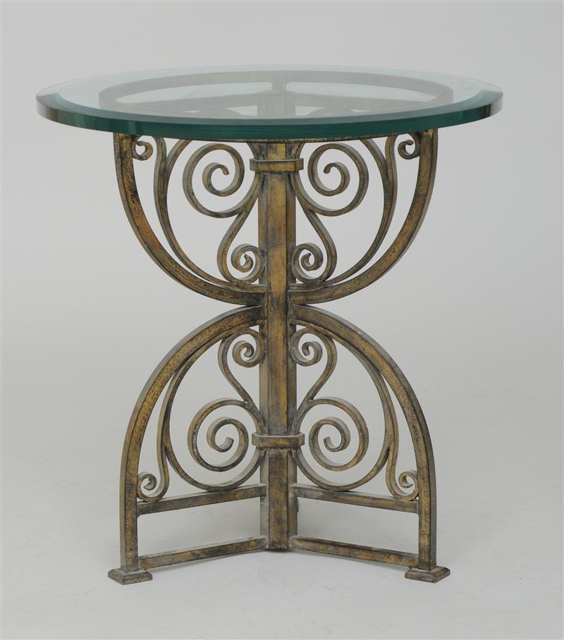 FRENCH GILT-METAL AND GLASS LOW