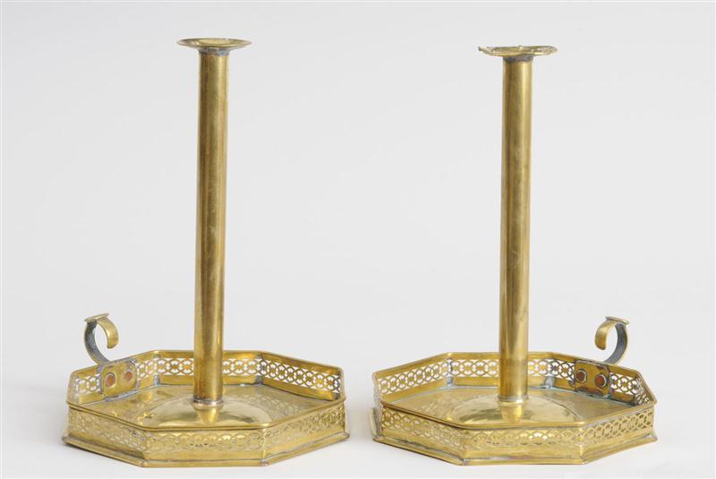 PAIR OF ENGLISH BRASS LARGE CHAMBER