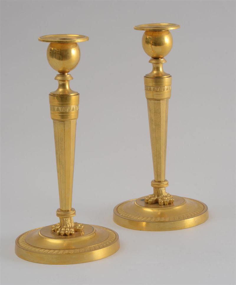 PAIR OF EMPIRE GILT BRONZE CANDLESTICKS 13cc0d