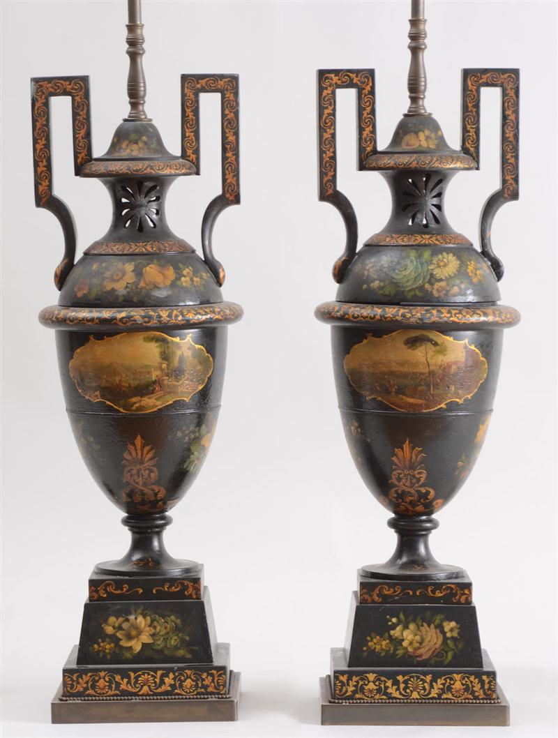 PAIR OF BLACK-GROUND PAINTED CAST-IRON