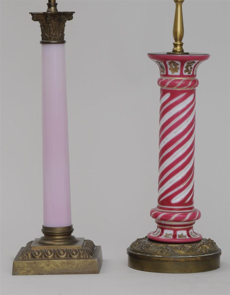 FRENCH ROSE OVERLAY GLASS COLUMNAR LAMP
