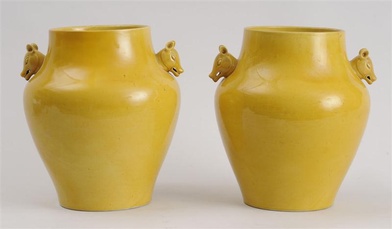 PAIR OF CHINESE YELLOW-GLAZED PORCELAIN