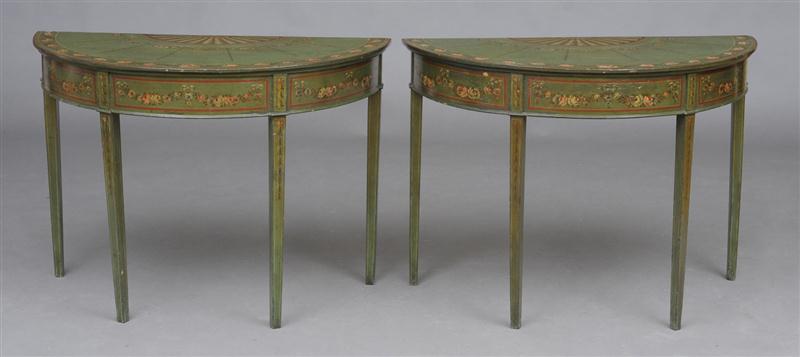 PAIR OF GEORGE III STYLE GREEN GROUND 13ccff