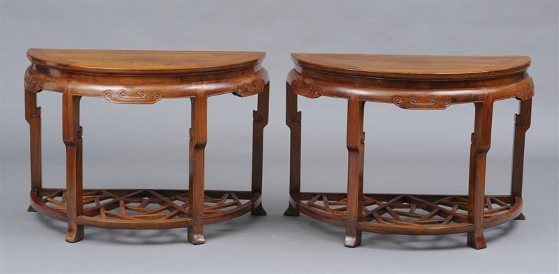 PAIR OF CHINESE ELM D SHAPED CONSOLES 13cd0d