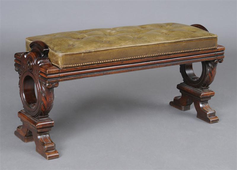 WILLIAM IV CARVED MAHOGANY BENCH WITH