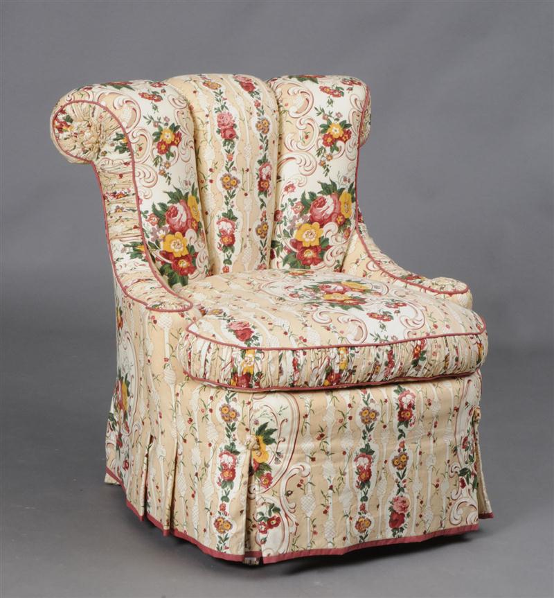 FLORAL CHINTZ UPHOLSTERED FAN-BACK