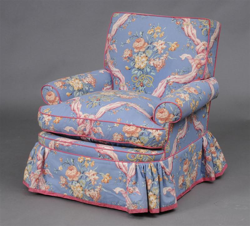 SKY BLUE-GROUND CHINTZ COTTON UPHOLSTERED